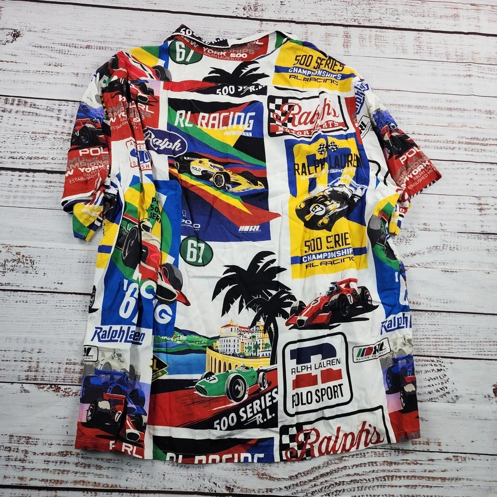 Polo Ralph Lauren Classic Fit Men's XXL Racing Graphic Rayon Camp Shirt NWT